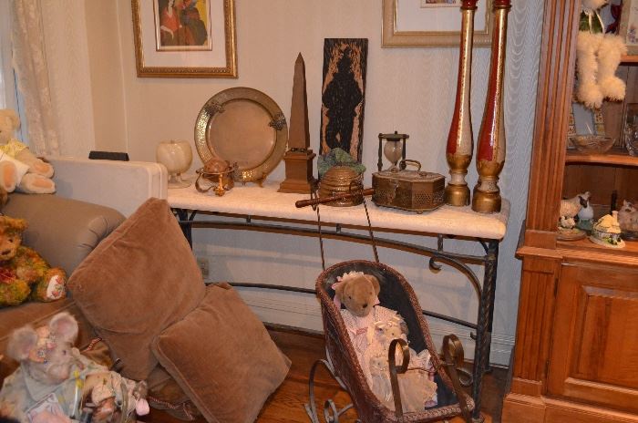 Console / Entrance Table, Brass, Vintage Decorative Sleigh 
