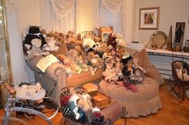 Leather and Fabric Sofa, Collection of Bears