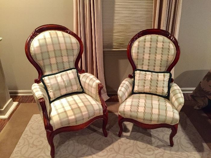 Pair of vintage arm chairs with matching upholstery 
