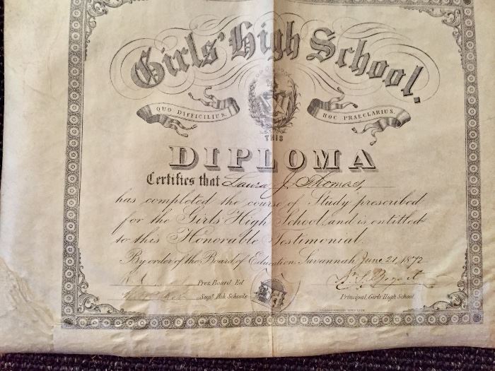 1872 Girl’s High School Diploma