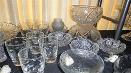 Crystal pieces, etched juice glasses