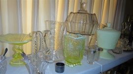 Yellow Galssware, Covered Candy Dish, Vintage Crystal and Glassware