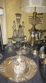 Vintage Cruet set, Silver plate serving pieces,