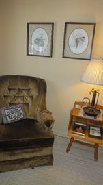 Brown Velour Swivel Rocker Chair, (Excellent Condition)