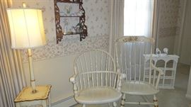 French Provincial Arm Chair, rocking Chair, Table lamp