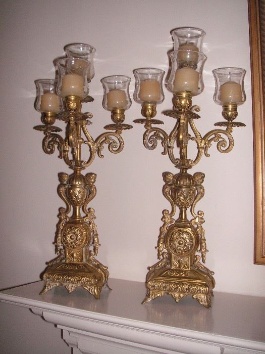 Antique French 19th century gilt candelabra with scroll work and cherubs