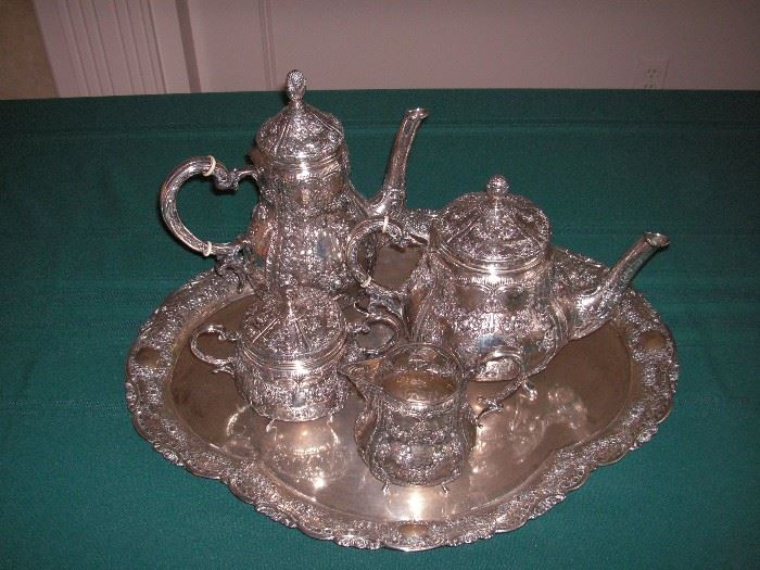 Antique 19th century German 800 silver repousse tea/coffee service