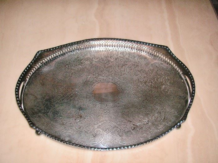 Footed silver plate tray