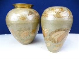 Pair of Enamelled Design Brass vases