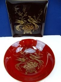 Red Glass Serving Bowl and Plate
