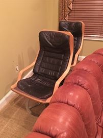 Pair Mobel vintage leather lounge chairs - Sweden