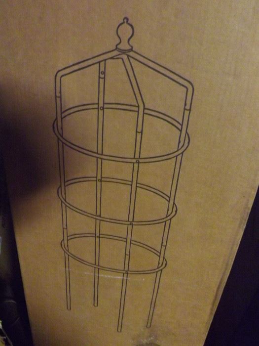 many garden trellis stands in boxes: new/old stock from the warehouse