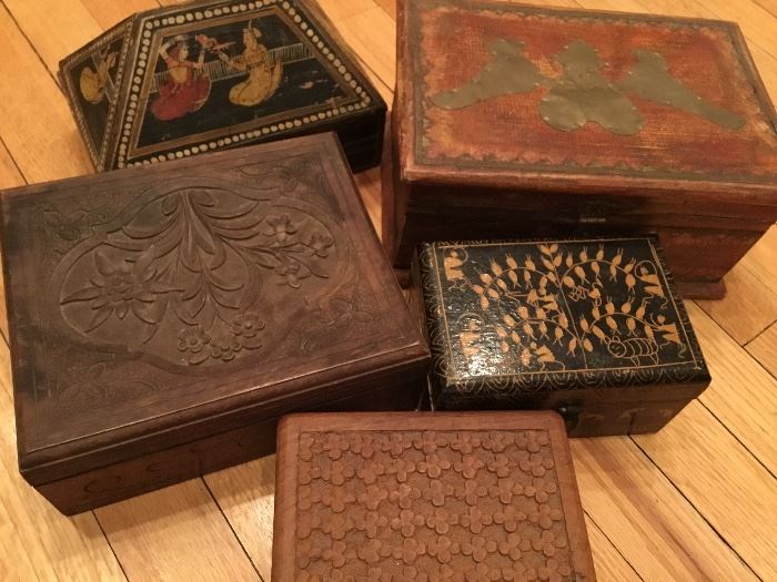 Carved wooden vintage boxes