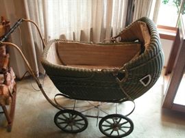 Antique Heywood Wakefield wicker doll buggy