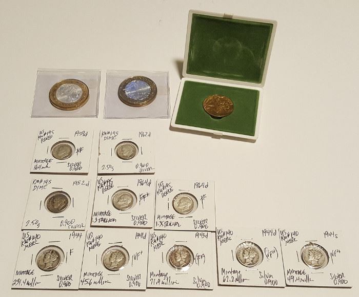 HCC004 Olympics Medal, Mercury Dimes, Bi-Metal Silver Pesos & More
