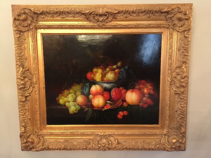 2. Oil Painting by Francois of Still Life Fruit in Ornate Gold Frame (28" x 24")