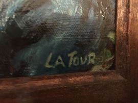 3. Oil Portrait of Girl by LaTour w/ Ornate Frame in Black & Bronze (19" x 21")