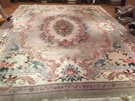 24. Handmade Chinese Wool Rug in Beige/Green (12' x 15')