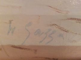 6. Oil Painting by W. Saizza of Open Air Market in Gold Frame (22" x 27")