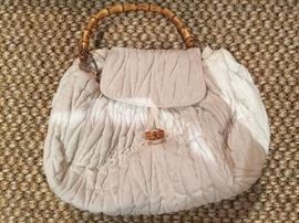 47. Sisley Beige Cotton Handbag w/ Bamboo Handles