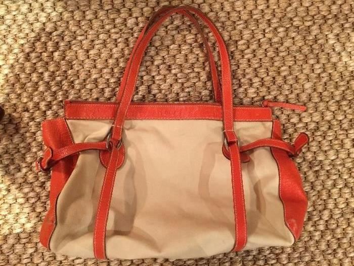 49. Hogan Canvas Tote Bag w/ Orange Leather