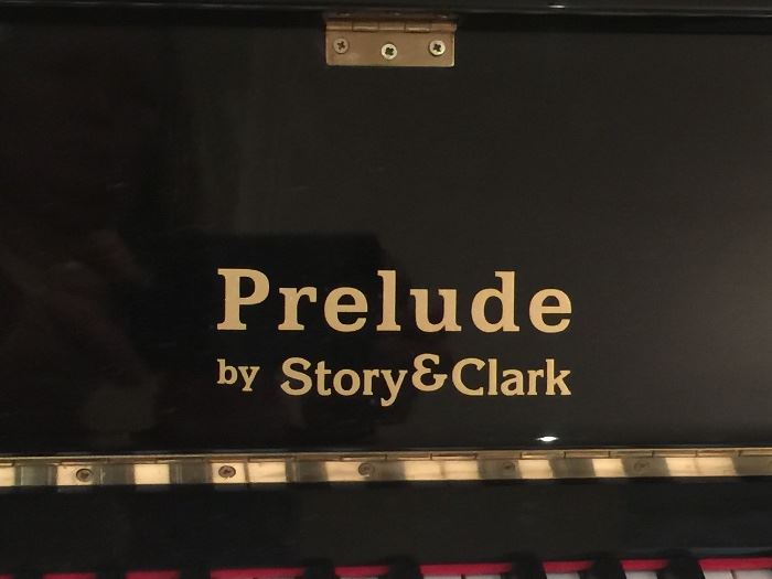 18. Prelude Black Lacquered Upright Piano by Story & Clark