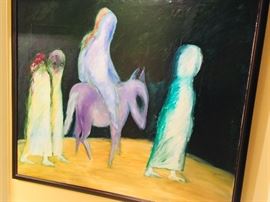 9. Painting Signed by Russian Artist of People in the Desert on Donkey (62" x 54")