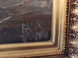 10. Oil Painting by Ralesian '90 of Seaside Scene in Gold Frame (25" x 21")