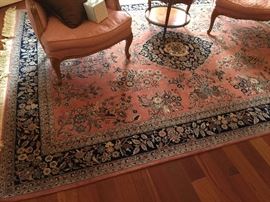 28. Sino Kashan Handmade Oriental Floral Wool Rug in Navy/Salmon (9'9" x 7')