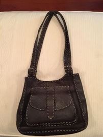 32. Fendi Selleia Black Leather Handbag w/ White Stitching