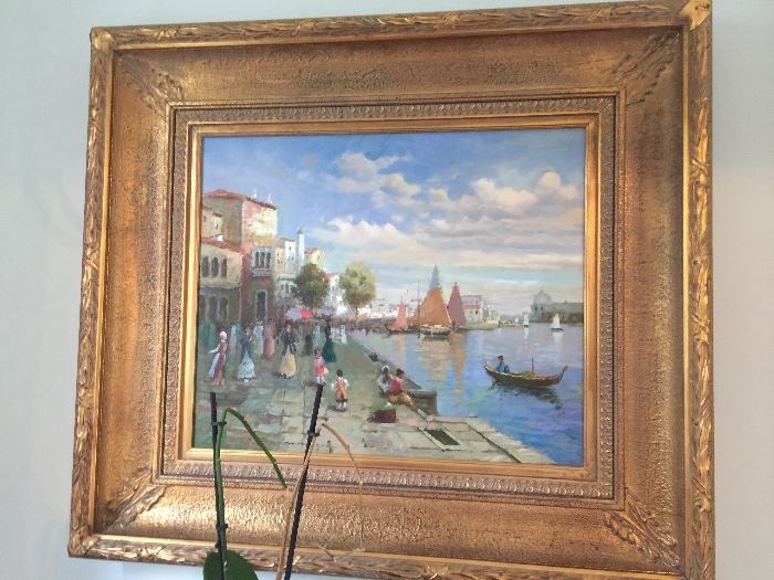 15. Water Scene Painting in Gilt Frame (36" x 32")