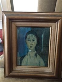 16. Framed Print of Modigliani Painting of Girl with Pigtails