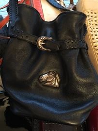 41. Barry Kieselstein-Cord Black Pebbled Leather Handbag w/ Silver Horse Head Clasp