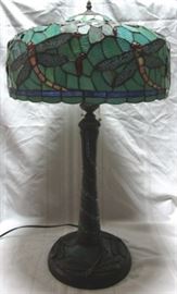 Stained glass dragonfly lamp