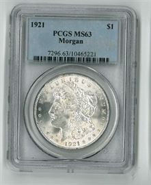 1921 MS63 Graded silver dollar