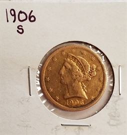 1906 S $5 gold coin