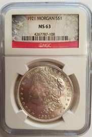 1921 MS63 silver Morgan dollar
