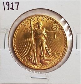 1927 $20 St Gaudens gold coin