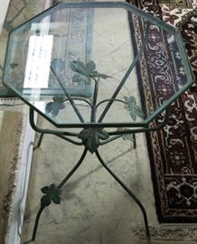 #6583 glass top green iron leaf table
