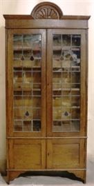 English leaded glass bookcase