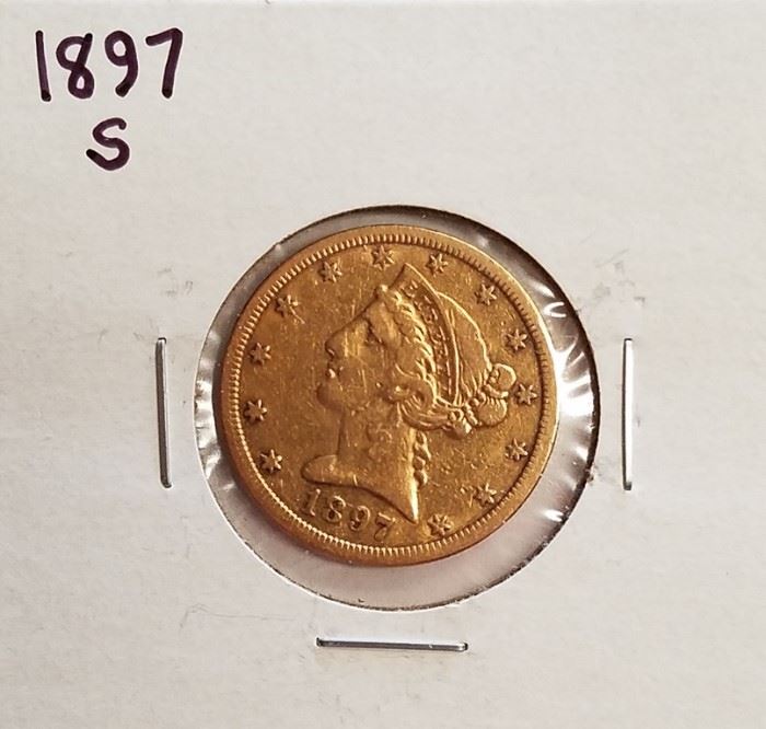 1897 S $5 Gold coin