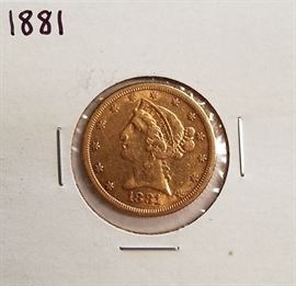 1881 $5 Gold coin