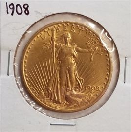 1908 $20 Gold St Gaudens coin