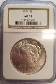 1924 MS63 Peace silver dollar