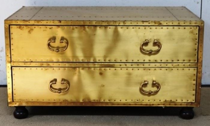 Encore by Sarreid brass double drawer chest