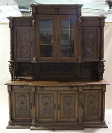 Monumental heavy carved court cupboard
