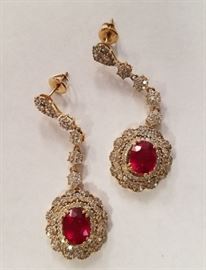 14KT ruby & diamond dangle earrings