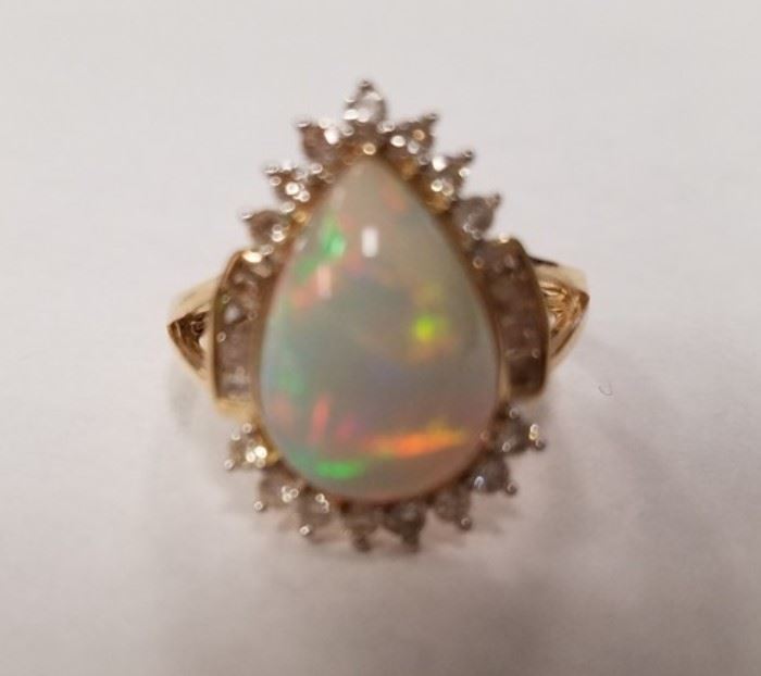 14KT opal & diamond ring