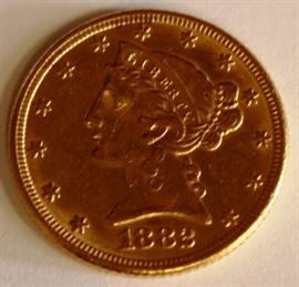 1882 Five Dollar Gold Coin 