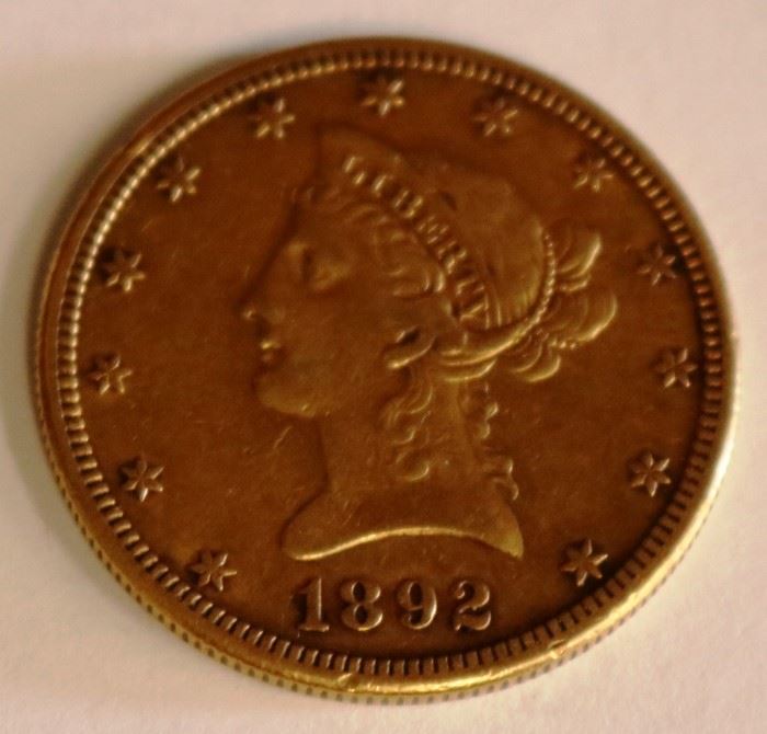 1892 Ten Dollar Gold Coin 
